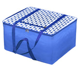 Heart Home Dot Printed Large Size Lightweight Foldable Rexine Jumbo Underbed Storage Bag With Zipper And Handle (Blue & White)